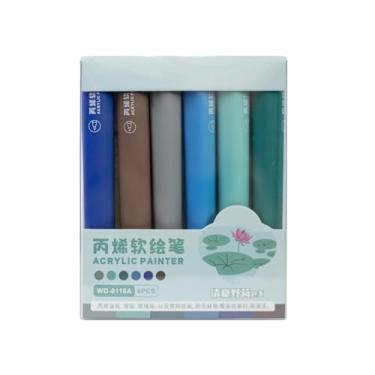 Imagem de 6 peças/caixa de canetas de desenho macias de acrílico retrô para estudantes marcarem marcadores de cor - Lótus selvagem de verão transparente (conjunto de caixa de 6 cores)