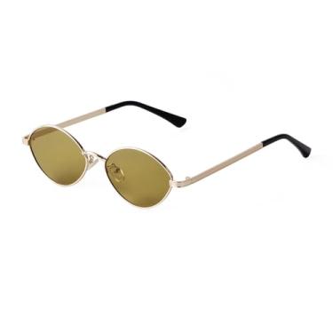 Imagem de VFDHN Óculos de sol ovais pequenos de metal retrô masculino feminino lente verde liga redonda óculos de sol masculino, C4, tamanho único