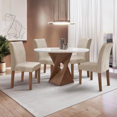 Imagem de Conjunto Mesa Barcelona 100cmx100cm 4 Cadeiras Espanha Tampo Slim Plus Redondo Vidro Yescasa Chocolate/Off White/Bege Claro