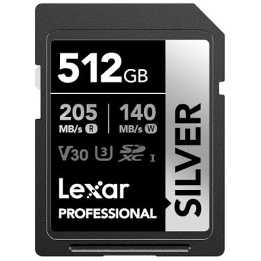Imagem de Lexar Cartão SD prata profissional de 512 GB, UHS-I, C10, U3, V30, 4K, cartão de memória SDXC de até 205/140 MB/s, para fotógrafo profissional, videógrafo, entusiasta (LSDSILV512G-BNNNU)