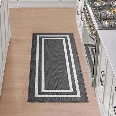 Imagem de Nautica Tufted Runner Rug - Double Line Border | Modern Home Décor | Measures 26"x60" | Dark Grey and White