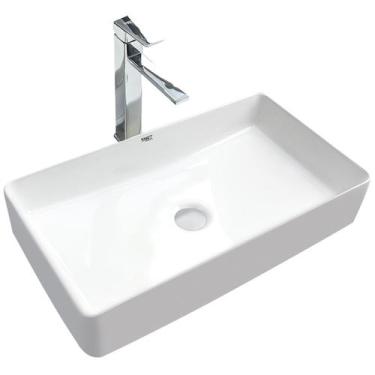 Imagem de Kit Cuba Pia Louça Cerâmica Banheiro C/ Torn Mono e Válv S24 - Smart N