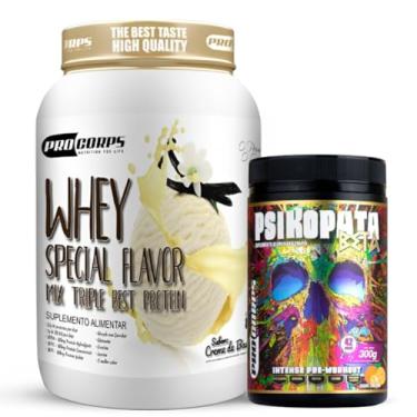 Imagem de Whey Protein 840g - 21g Proteína - Zero Açúcar + Pré Treino Psikopata Beta Tangerina 300g - Pro Corps (840g, Creme de Baunilha)