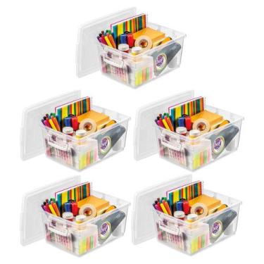 Imagem de Organizador Plastico Cristal Com Trava 4l Tampa Ordene Kit 5