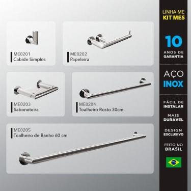 Imagem de Kit Acessórios Para Banheiros 5 Peças Inox - Kromus Kitme5