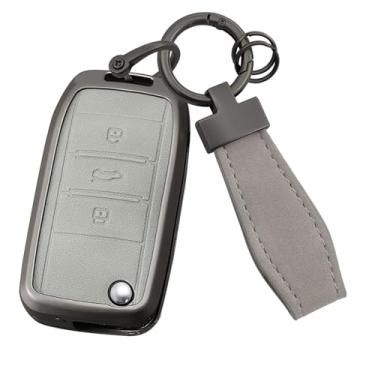 Imagem de HIBEYO Capa de chaveiro compatível com MG3 MG5 MG6 MG7 MG ZS GT GS 350 360 750 W5 acessórios de couro e liga de zinco compatíveis com Roewe RX5 Smart Remote Key Case-B tipo cinza