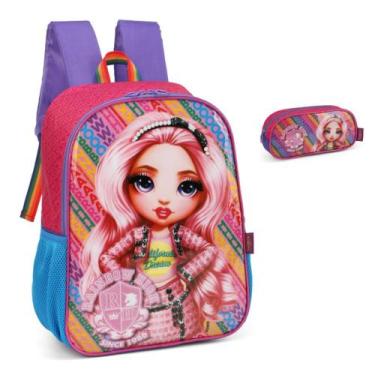 Imagem de Kit Mochila Grande Costas E Estojo Escolar Rainbow High Pink - Luxcel