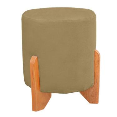 Imagem de Puff Thor Luxo Madeira Maciça Redondo Suede - Bem Rylex, Bege Médio