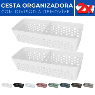 Imagem de Kit 2 Cesto Organizador Rattan c/ Divisória Removível 23x8 - Usual Uti