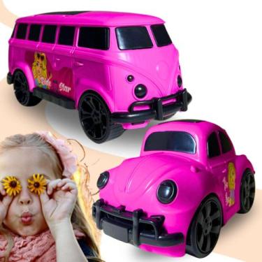 Imagem de Kit 2 Carros Kombi Fusca Rosa Orange Toys Carros clássicos Brinquedo K