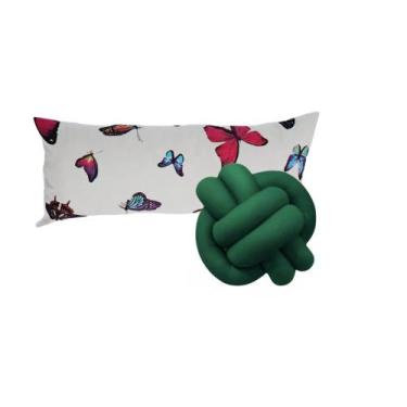 Imagem de Kit Luxo Casa 1 Almofada Baguete Borboleta + 1 Nó - Gabi Flor, Verde