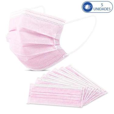 Imagem de 05 Unidades de Máscaras Rosa Cirúrgicas para Proteção com Clipe de Nar