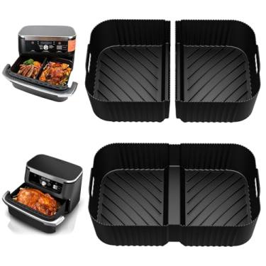 Imagem de HOMELYLIFE Forro de silicone para fritadeira a ar Ninja DZ071 7-QT DualZone Megazone, 2 peças de forros para cestas duplas de 3,5 QT e 1 forro para cesta Megazone de 7 QT, 3 peças de acessórios para