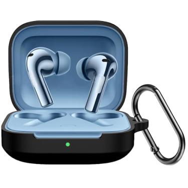 Imagem de USTIYA Capa para OnePlus Buds 3 1+ Capa protetora de silicone macio de corpo inteiro com chaveiro, acessórios para fone de ouvido Funda Carcasa (preto)