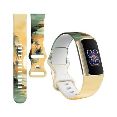 Imagem de Pulseiras esportivas compatíveis com Charge 6/Charge 5 para mulheres e homens, pulseiras de substituição macias à prova d'água para rastreador de fitness Charge Advanced (Sea Beach Palm Trees)