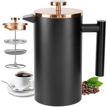 Imagem de Miuly Cafeteira francesa French Press 1000 ml, prensa francesa de aço inoxidável de 8 xícaras, com isolamento de parede dupla para casa e escritório, com 2 filtros extras e tapete de porta-copos (1000