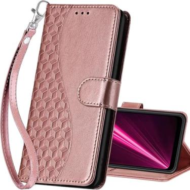 Imagem de SASYMALY Capa carteira T-Mobile Revvl 6 5G, capa flip com suporte para mulheres e homens, capa de telefone de couro PU adequada para T-Mobile Revvl 6 5G [ouro rosa]