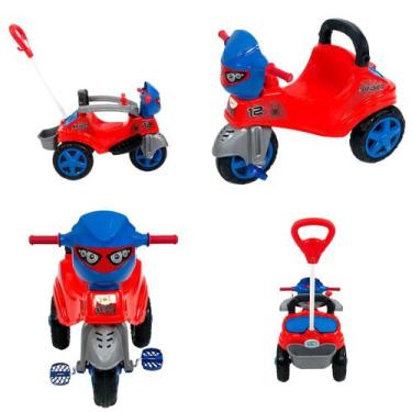 Imagem de Triciclo Infantil Spider C/ Haste Guia Pedal Encosto Menino - Maral, C