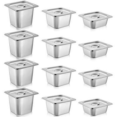 Imagem de Ziliny Pacote com 12 panelas de hotel de aço inoxidável com tampa 1/6 tamanho bandeja de mesa a vapor anti-entupimento, panelas de restaurante para buffet servindo festa de buffet comercial, 6,5 cm 12 polegadas de profundidade, 17 x 16,5 centímetros