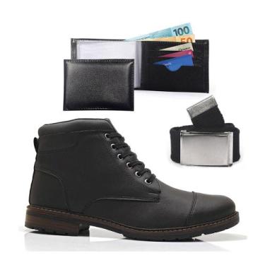Imagem de Kit Botas Masculinas Casual Com Carteira e Cinto Coturno Cano Baixo Co