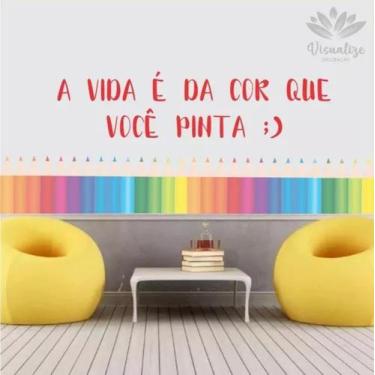 Imagem de Adesivo De Parede Decoração Lápis De Cor Frase Para Salas - pinkie