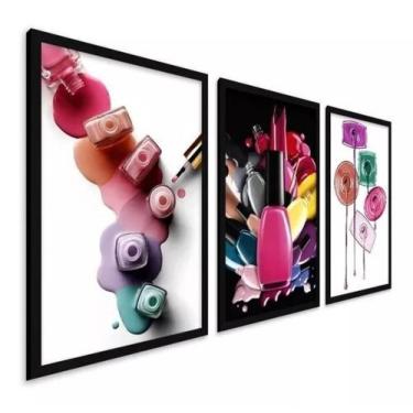 Imagem de Quadro Decorativo Esmalte Manicure Salão de Beleza Sala Quarto 3 Peças