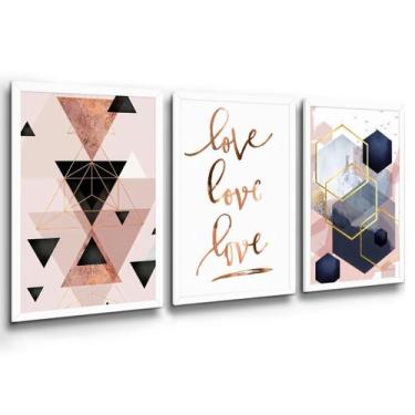 Imagem de Kit Nichos Plaquinhas Moldura Decorativa Kit Rose e Dourado - IQ Quadr