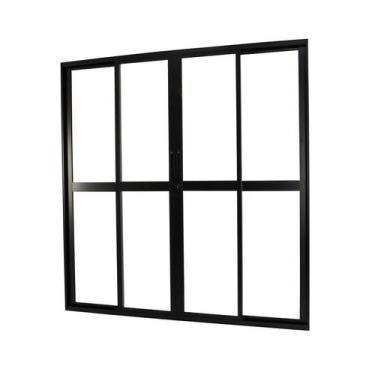 Imagem de Porta de Correr em Alumínio Preto 210x200x10 cm 4 Folhas Vidro Liso No
