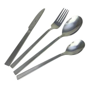 Imagem de Faqueiro Aço Inox Prata 32 Peças Listrado Talheres Athenas - LYOR