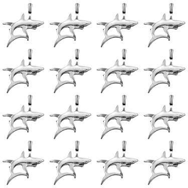 Imagem de 20 peças de pingentes de tubarão banhado a prata antiga pingentes DIY pulseiras colar fabricação de joias artesanato atacado 37 mm x 32 mm (A320)