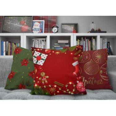 Imagem de CAPA DE ALMOFADA NATAL 3 PECAS (sem refil) - MAYRA ENXOVAIS, Vermelho