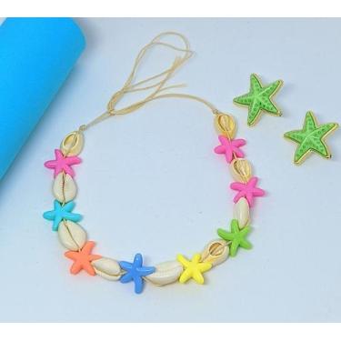 Imagem de Kit Colar Choker Feminino e Brincos Conchas praiano Pérolas Búzios est