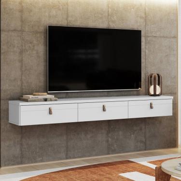 Imagem de Rack Suspenso Line P/ Tvs até 65 Polegadas 180cm 2 Portas Branco - Olivar Móveis