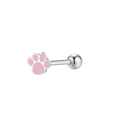 Imagem de Izpack Lindo anel de piercing de língua com estampa de pata de gato em aço inoxidável esmaltado gatinho filhote animal de estimação parafuso nas costas bola cartilagem mamilo barra brincos moda