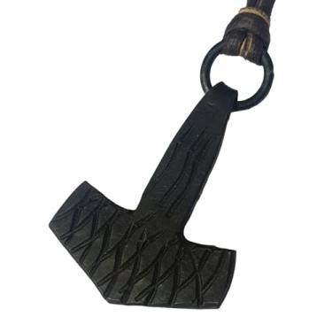 Imagem de ARTIZANSTORE Pingente de ferro forjado Viking Mjolnir textura plana de madeira martelo Thor forjado à mão, Large, Ferro, pingente