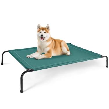 Imagem de FluffyDream Cama de berço para cães elevada, para uso externo, portátil, com pés antiderrapantes, portátil, durável, para animais de estimação, 129 x 80 x 20 cm, verde