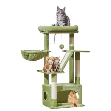 Imagem de Taoqimiao Árvore de gato, torre para gatos de 97 cm para gatos internos, adequada para gatinhos com condomínio luxuoso para gatos com cestas ajustáveis e poleiro luxuoso MS029SGR verde