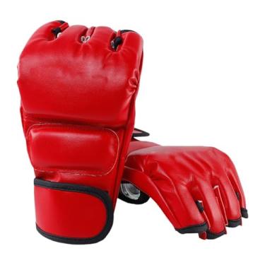 Imagem de Dynwave Luvas de boxe esportivas, meio dedo, leve, saco de pancadas, luvas para karatê, luta, treino, mma, grappling, Vermelho