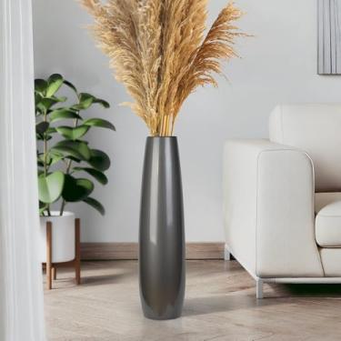 Imagem de Vaso alto de cerâmica prateada, vasos de flores grandes modernos de 61 cm para decoração de casa, vaso de vime grande para casa de fazenda, sala de estar, quarto, vaso de plástico decorativo alto