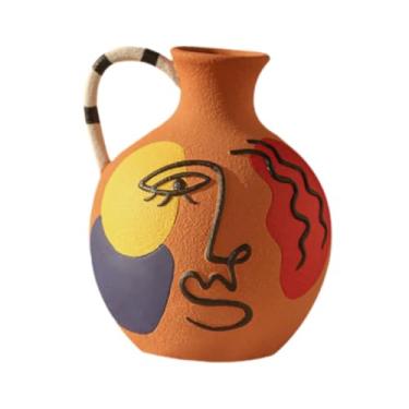 Imagem de WeiLaiKeQi Vaso de arte abstrata Vaso de cerâmica Vaso de flores para flores secas frescas Vaso decorativo Arranjo floral para prateleira Vitrine de loja, 15.7 Cm X 18.5 Cm