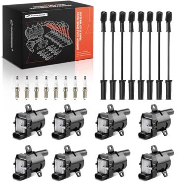 Imagem de A-Premium 8 bobinas de ignição com 8 fios e 8 velas de ignição de irídio compatíveis com Chevrolet Silverado 1500/2500/3500 HD Classic, Tahoe, Suburban 1500, Avalanche & GMC Sierra, Yukon e Cadillac