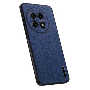 Imagem de HAO RIYLN Capa de couro para Oneplus 13, proteção total das lentes, textura de madeira, capa de telefone fina, proteção contra quedas, capa antiimpressões digitais, azul, 13
