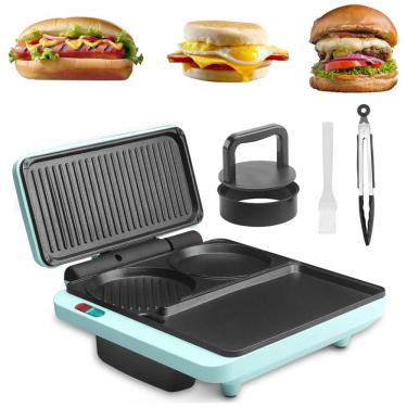 Imagem de Sanduicheira Elétrica 3 em 1 com Superfície Antiaderente e Estação de Café da Manhã, 1000W, 110v, Bakers Friend, Azul