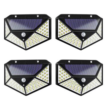 Imagem de Kit 04 Luminária Energia Solar para Parede Externa com 100 Led Sensor Presença 3 Funções Lâmpada Solar Refletor De Energia Solar Iluminação Led - Linha Premium (Kit com 04 Luminarias)