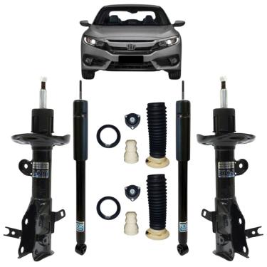 Imagem de 2 Pares Amortecedor Civic 1.8 2012 A 2016 Nakata Dianteiro/Traseiro Pressurizado + Kit Batente 