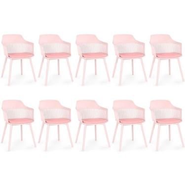 Imagem de Kit 10 Cadeiras De Jantar Estofada Marcela - Rosa