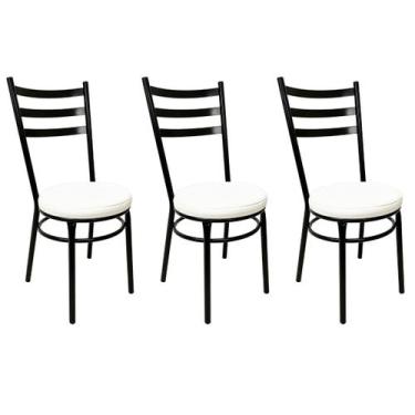 Imagem de Kit 3 Cadeiras de Cozinha Redonda com Reforço Preta Assento Grosso Bra