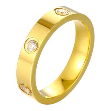 Imagem de YCSLYW Anel feminino de aço inoxidável amor amizade anel dourado alto polimento anel de aço inoxidável joias de casamento presente de aniversário, 5-10, 7, Aço inoxidável, Zircão