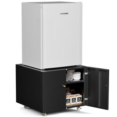 Imagem de INMOZATA Armário de geladeira grande com mesas de armazenamento para impressora para espaços pequenos com porta prateleira ajustável suporte de metal para impressora com rodas para escritório em casa