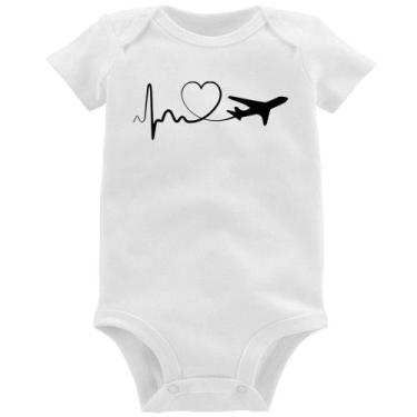 Imagem de Body Bebê Avião Batimentos Cardíacos Coração - Foca na Moda, Branco, P